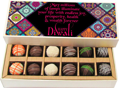 

Chocholik Diwali Sweets - May Millions Of Lamps Illuminate - Dark, Milk, White Chocolate Truffles - 12pc Truffles(180 g)