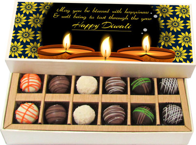 

Chocholik Diwali Sweets - May You Be Blessed With Happiness & Well Being - Dark, Milk, White Chocolate Truffles - 12pc Truffles(180 g)