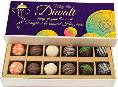

Chocholik Diwali Sweets - May This Diwali Bring In You The Most Brightest - Dark, Milk, White Chocolate Truffles - 12pc Truffles(180 g)