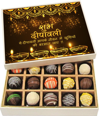 

Chocholik Diwali Sweets - Subh Deepawali - Dark, Milk, White Chocolate Truffles - 20pc Truffles(300 g)