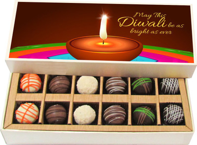 

Chocholik Diwali Sweets - May This Diwali Be As Bright As Ever - Dark, Milk, White Chocolate Truffles - 12pc Truffles(180 g)
