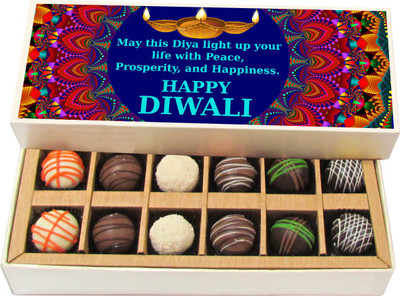 

Chocholik Diwali Sweets - May This Diya Light Up Your Life - Dark, Milk, White Chocolate Truffles - 12pc Truffles(180 g)