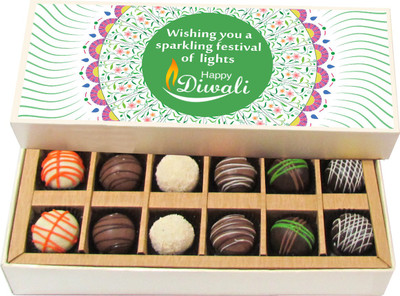 

Chocholik Diwali Sweets - Wishing You Sparkling Festival - Dark, Milk, White Chocolate Truffles - 12pc Truffles(180 g)