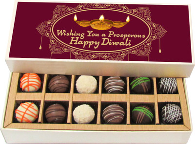 

Chocholik Diwali Sweets - Prosperous Happy Diwali - Dark, Milk, White Chocolate Truffles - 12pc Truffles(180 g)