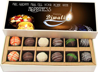 

Chocholik Diwali Sweets - May Lakshmi Maa Fill Your Home With Happiness - Dark, Milk, White Chocolate Truffles - 12pc Truffles(180 g)