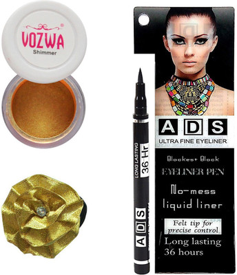 

Vozwa Gold Gradient Eyeshadow Shimmer Powder, No-mess black Eyeliner Pen and Band(Set of 3)