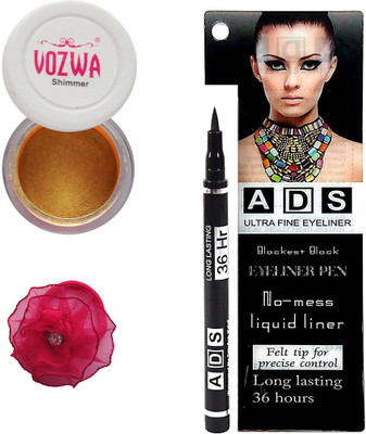 

Vozwa Gold Gradient Eyeshadow Shimmer Powder, No-mess black Eyeliner Pen and Band(Set of 3)