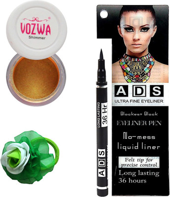 

Vozwa Gold Gradient Eyeshadow Shimmer Powder, No-mess black Eyeliner Pen and Band(Set of 3)