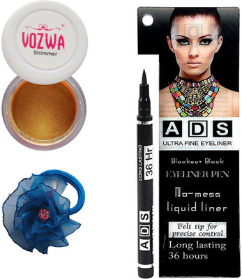 

Vozwa Gold Gradient Eyeshadow Shimmer Powder, No-mess black Eyeliner Pen and Band(Set of 3)