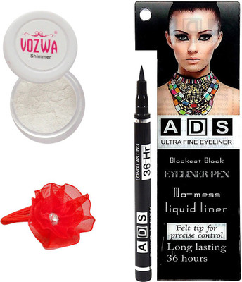 

Vozwa White Eyeshadow Shimmer Powder, No-mess black Eyeliner Pen and Band(Set of 3)