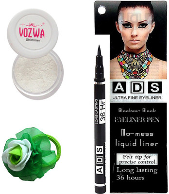

Vozwa White Eyeshadow Shimmer Powder, No-mess black Eyeliner Pen and Band(Set of 3)