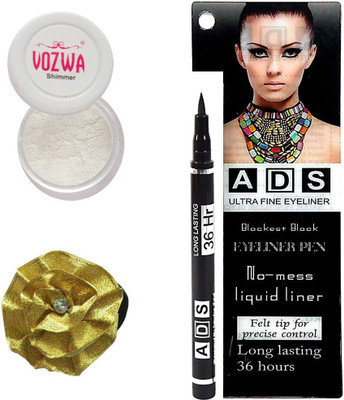 

Vozwa White Eyeshadow Shimmer Powder, No-mess black Eyeliner Pen and Band(Set of 3)