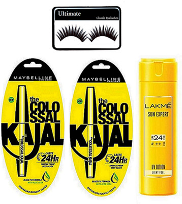

Ultimate Eyelashes, Maybelline Colossal Kajal Set Of 2, Lakme Sun Expert UV Lotion(Set of 4)
