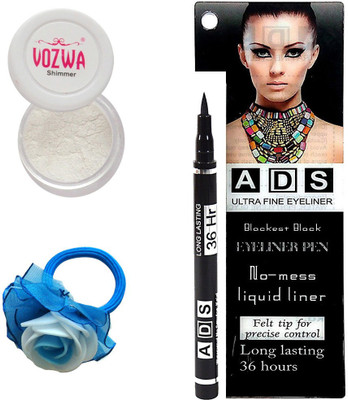 

Vozwa White Eyeshadow Shimmer Powder, No-mess black Eyeliner Pen and Band(Set of 3)