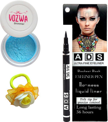 

Vozwa Blue Gradient Eyeshadow Shimmer Powder, No-mess black Eyeliner Pen and Band(Set of 3)