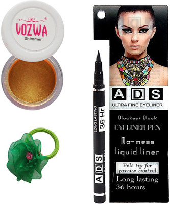 

Vozwa Gold Gradient Eyeshadow Shimmer Powder, No-mess black Eyeliner Pen and Band(Set of 3)