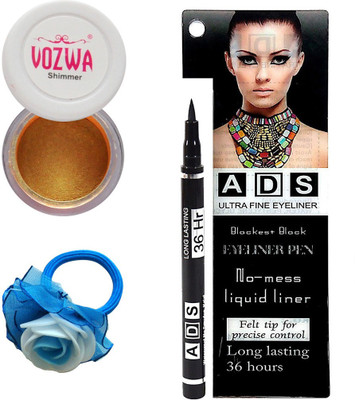 

Vozwa Gold Gradient Eyeshadow Shimmer Powder, No-mess black Eyeliner Pen and Band(Set of 3)