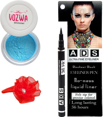 

Vozwa Blue Gradient Eyeshadow Shimmer Powder, No-mess black Eyeliner Pen and Band(Set of 3)