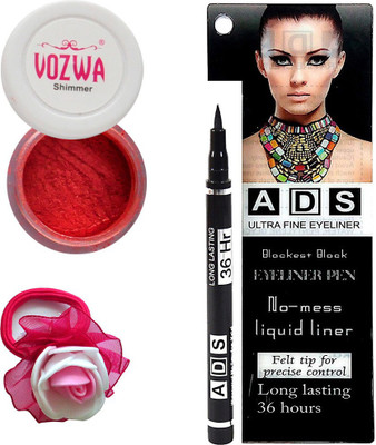 

Vozwa Red Eyeshadow Shimmer Powder, No-mess black Eyeliner Pen and Band(Set of 3)