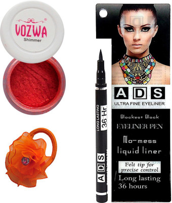 

Vozwa Red Eyeshadow Shimmer Powder, No-mess black Eyeliner Pen and Band(Set of 3)