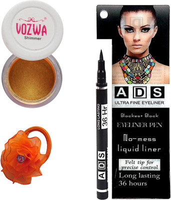 

Vozwa Gold Gradient Eyeshadow Shimmer Powder, No-mess black Eyeliner Pen and Band(Set of 3)