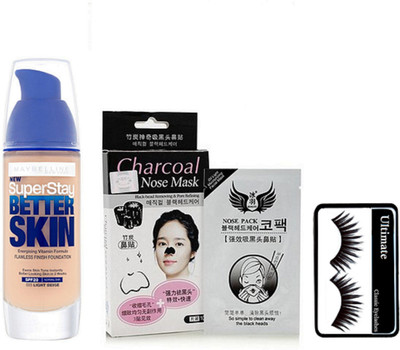 

Ultimate Eyelashes, Super Stay Better Skin Foundation, Charcoal Nose Mask(Set of 3)