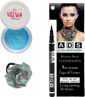 

Vozwa Blue Gradient Eyeshadow Shimmer Powder, No-mess black Eyeliner Pen and Band(Set of 3)