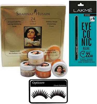 

Opti care Eyelashes & 24 Carat Gold Facial Kit & Eyeconic Deep Black Kajal(Set of 3)