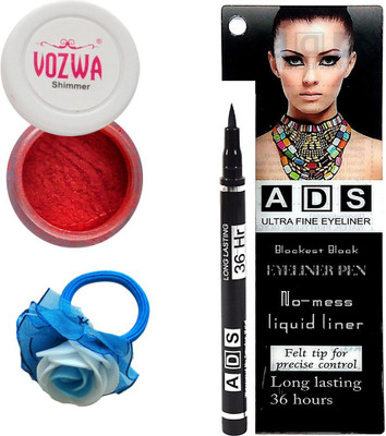 

Vozwa Red Eyeshadow Shimmer Powder, No-mess black Eyeliner Pen and Band(Set of 3)
