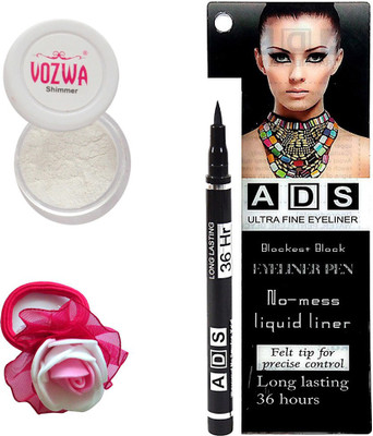 

Vozwa White Eyeshadow Shimmer Powder, No-mess black Eyeliner Pen and Band(Set of 3)
