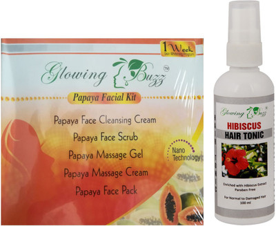 

Glowing Buzz Premium Papaya Facial Kit and Hibiscus Hair Tonic(Set of 1)