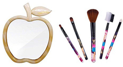 

Fully Combo Apple Shape Makeup Mirror With Makeup Brushes For Women And Girls(Set of 6)