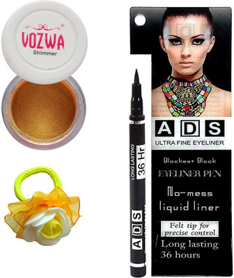 

Vozwa Gold Gradient Eyeshadow Shimmer Powder, No-mess black Eyeliner Pen and Band(Set of 3)