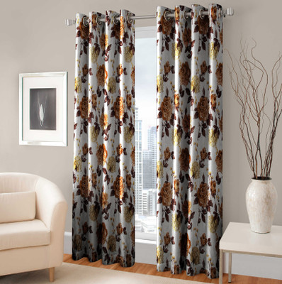 Amayra Home 212 cm (7 ft) Polyester Door Curtain (Pack Of 2)(Floral, Coffee) Flipkart