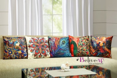 Belive-Me Printed Cushions Cover(Pack of 5, 40 cm*40 cm, Multicolor)