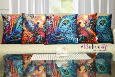 Belive-Me Printed Cushions Cover(Pack of 5, 40 cm*40 cm, Dark Blue, Blue)