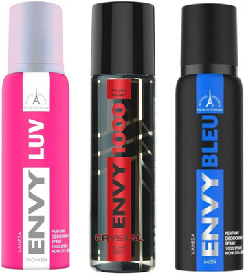 

ENVY BLUE DEODORANT 120 ML+1000 CRYSTAL DEODORANT 120 ML+LUV DEODORANT 120 ML Deodorant Spray - For Men & Women(120 ml, Pack of 3)