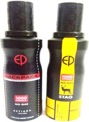 

ESTIARA BACKPACK OUTDOOR SPORT NO GAS AND STAG FOR MEN NO GAS Perfume Body Spray - For Men(260 ml, Pack of 2)