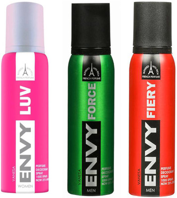 ENVY FIERY DEODORANT 120 ML+FORCE DEODORANT 120 ML+LUV DEODORANT 120 ML Deodorant Spray - For Men & Women(120 ml, Pack of 3)