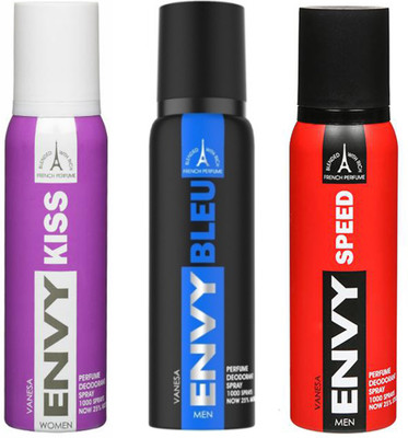 

ENVY SPEED DEODORANT 120 ML+BLEU DEODORANT 120 ML+KISS DEODORANT 120 ML Deodorant Spray - For Men & Women(120 ml, Pack of 3)