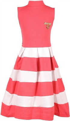 TINY TOON Girls Midi/Knee Length Casual Dress(Red, Sleeveless)