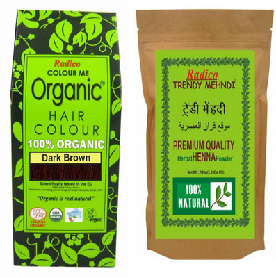 

RADICO Oraganic Dark Brown + Herbal trendy Mehndi Hair Color(HENNA)