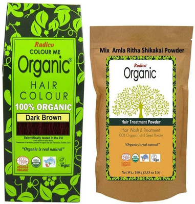 

RADICO Drak Brown Hair color WITH AMLA,RITHA,SHIKAKAI(MIX) POWDER Hair Color(HENNA)