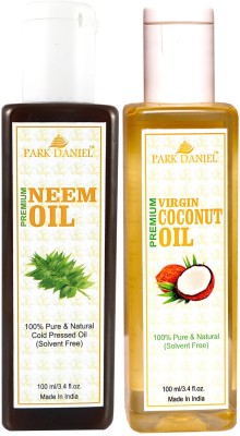 PARK DANIEL Organic Neem oil and Coconut oil - Natural & Undiluted combo of 2 bottles of 100 ml (200ml)(200 ml)