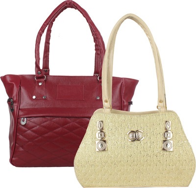 

Fillin Cart Hand-held Bag(Maroon, Beige), Beige;maroon