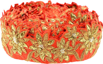 

Fabric and Lace LC95147 Orange and Gold Color Machine Made floral Embroidery Lace Reel(Pack of 1)