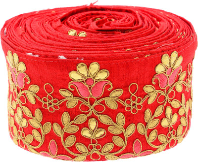 

Fabric and Lace LC1004 Red and Gold Color Machine Made floral Embroidery Lace Reel(Pack of 1)