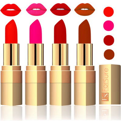 

Forsure Golden Velvet Matte Lipstick(Hot Red,Peach,Coffee,Brown, 14 g)