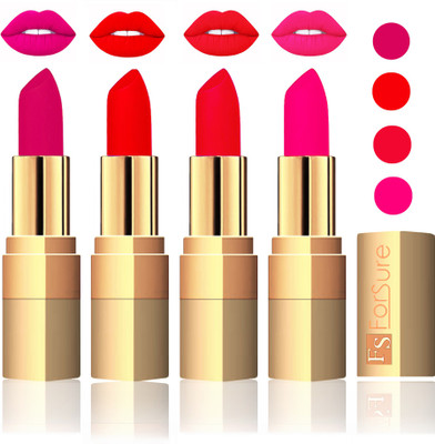 

Forsure Golden Velvet Matte Lipstick(Purple,Romantic Red,Red,Peach, 14 g)