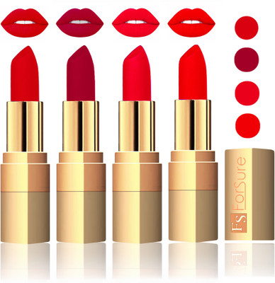 

Forsure Golden Velvet Matte Lipstick(Soft Red,Plum,Sweet Pink,Romantic Red, 14 g)